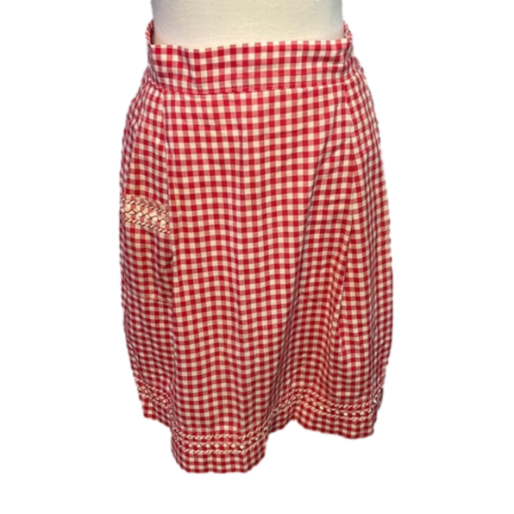 Vintage Handmade Apron Red And White Check Front Pocket
